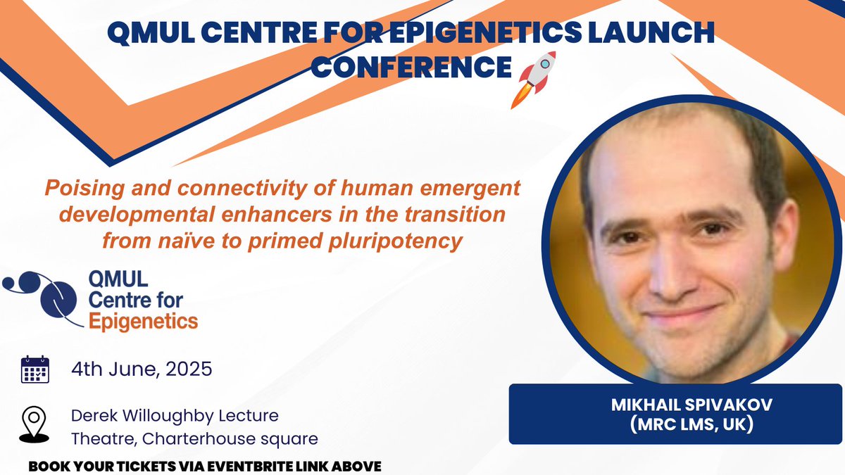QMULepigenetics's tweet image. Less than 2 months left until our official QMUL Centre for Epigenetics Launch Conference! We will have an amazing list of guest speakers, including @mikhailspivakov from MRC, LMS, UK. Book your free ticket now! eventbrite.co.uk/e/qmul-centre-…
#qmul #epigenetics #conference