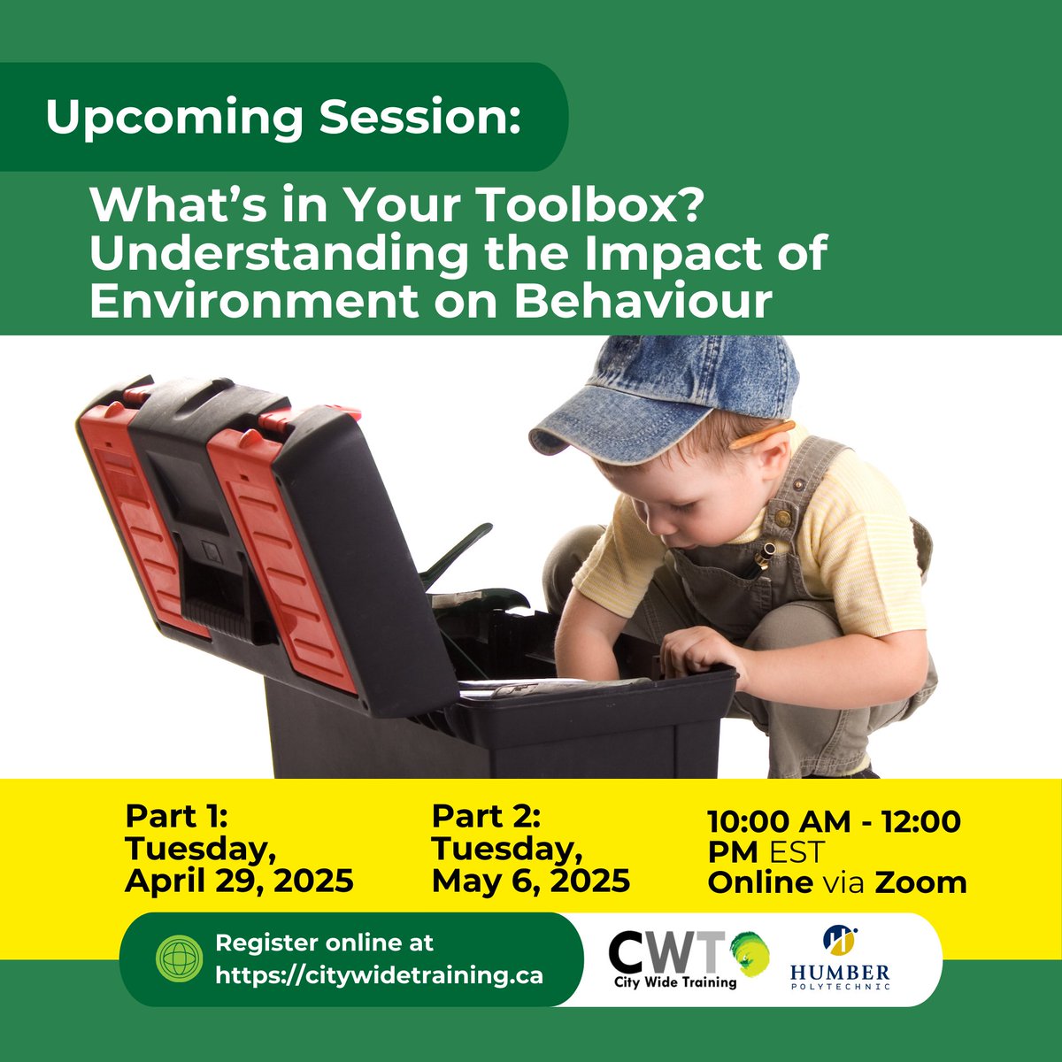 cwt_humber's tweet photo. Burnout is real—especially when children won’t listen. Join us for What’s in Your Toolbox?, a two-part workshop on how the environment impacts behaviour and supports regulation. Explore tools to create calmer, more effective learning spaces. Register: https://t.co/s3W7fhgBXf https://t.co/e4voGzwbmj
