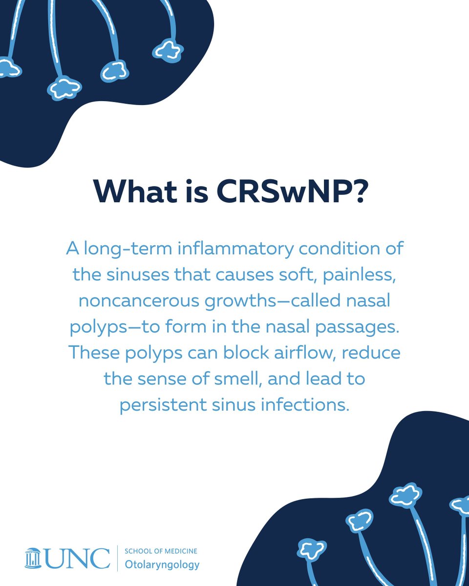 UNC_ENT's tweet photo. Today, we stand with the millions navigating CRSwNP—advocating for better care, research, and recognition. Let's clear the air on this condition 💙  #CRSwNP #SinusHealth #ENThealth #NasalPolypsAwareness #BreatheBetter https://t.co/orJFKy2s7x