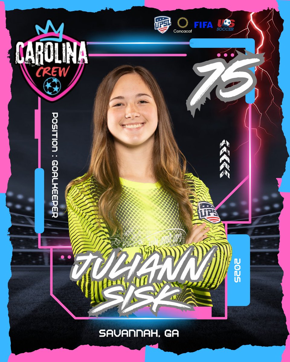 Introducing the Youngest GoalKeeper In the UPSL-W History and proud to have #75 Juliann Sisk apart of the <a href="/CarolinaCrewFC/">Carolina Crew FC</a>  #makinghistory #upslw