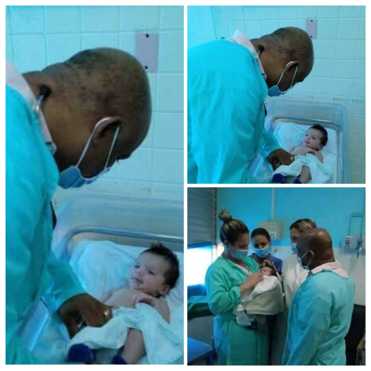 🌺Esta imagen es preciosa, bebé sonrie al médico, gracias. Son los profesionales del sistema de salud cubana, es el empeño de la Revolución por salvar vidas. #CubaPorLaVida❤