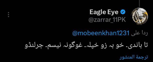 د #پاکستان د استخباراتي ادارې ای اس ای لهٔ ادرس څخه جنرال مبین ته اخطار ورکړل شوی.
د ګاونډ حیثیت بیخي سپک شوی، د پوځ او نورو پوځي ادارو مطبوعاتي څانګې یې درسته ورځ د پوځ صفایي کوي، خلک غلي کوي او پهٔ ټولو وحشتونو یې د پردې غوړولو هڅې کوي.
موږ پهٔ دې پوهیږو چې د اسلامي امارت او دې
