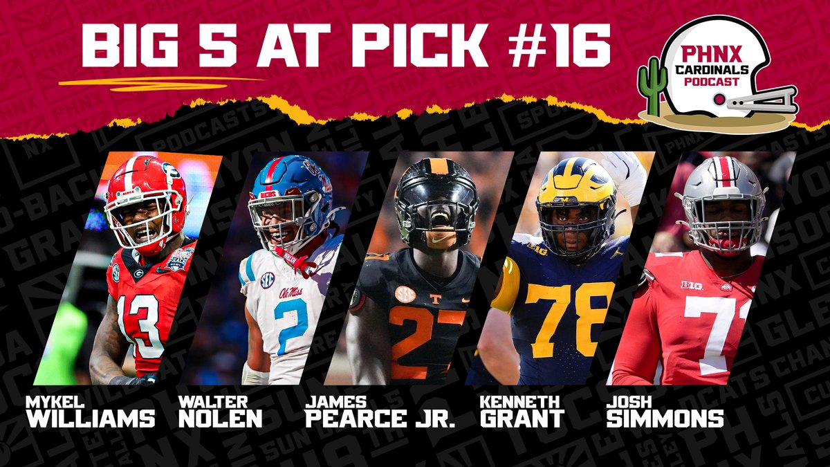 PHNX_Cardinals's tweet photo. Draft Day is here as @JohnnyVenerable and @BoBrack reveal their final BIG 5 for the Arizona Cardinals ahead of pick #16. https://t.co/7jprNeZSfi