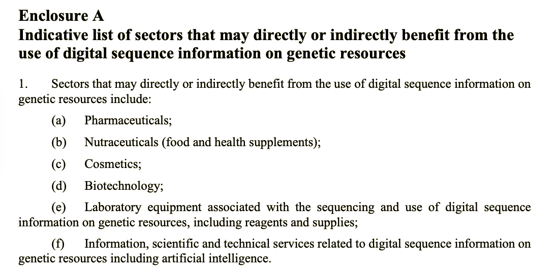 _biodiversa's tweet photo. Enclosure A
(a) Pharmaceuticals;
(d) Biotechnology;
(f) Information, scientific, technical services related to #DSI on genetic resources including AI (?)
https://t.co/heWE9xhFEZ

IP, risk
https://t.co/Wr4h30Xs6N https://t.co/iLuJAL7XHA
