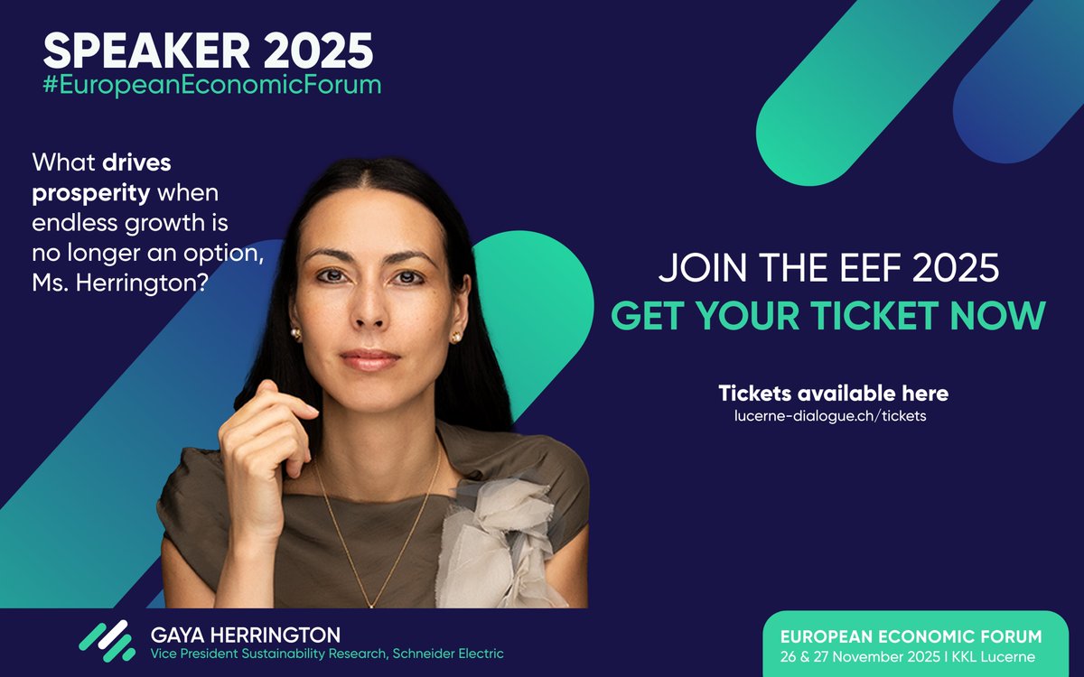 🌍Growth is no longer the answer – it's the question.

At the #EuropeanEconomicForum 2025, Gaya Herrington (Club of Rome, Schneider Electric) challenges the growth paradigm and shows how business can thrive within planetary boundaries.

🎟️Discover EEF25: lucerne-dialogue.ch/en/annual-meet…