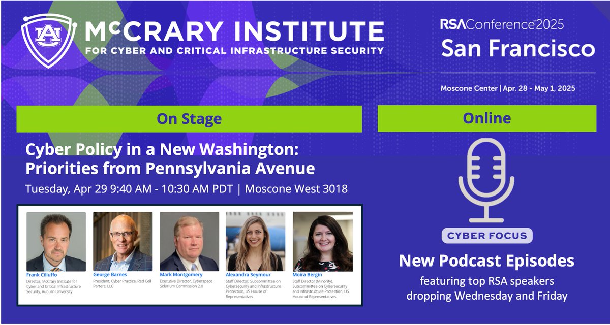 Heading to <a href="/RSAConference/">RSAConference</a>? Make sure to find us on stage Tuesday at 9:40 AM for a great conversation on the new national cyber policies coming from both sides of Pennsylvania Avenue. And even if you’re not attending #RSAC 2025, we’ll be bringing you special editions of our Cyber