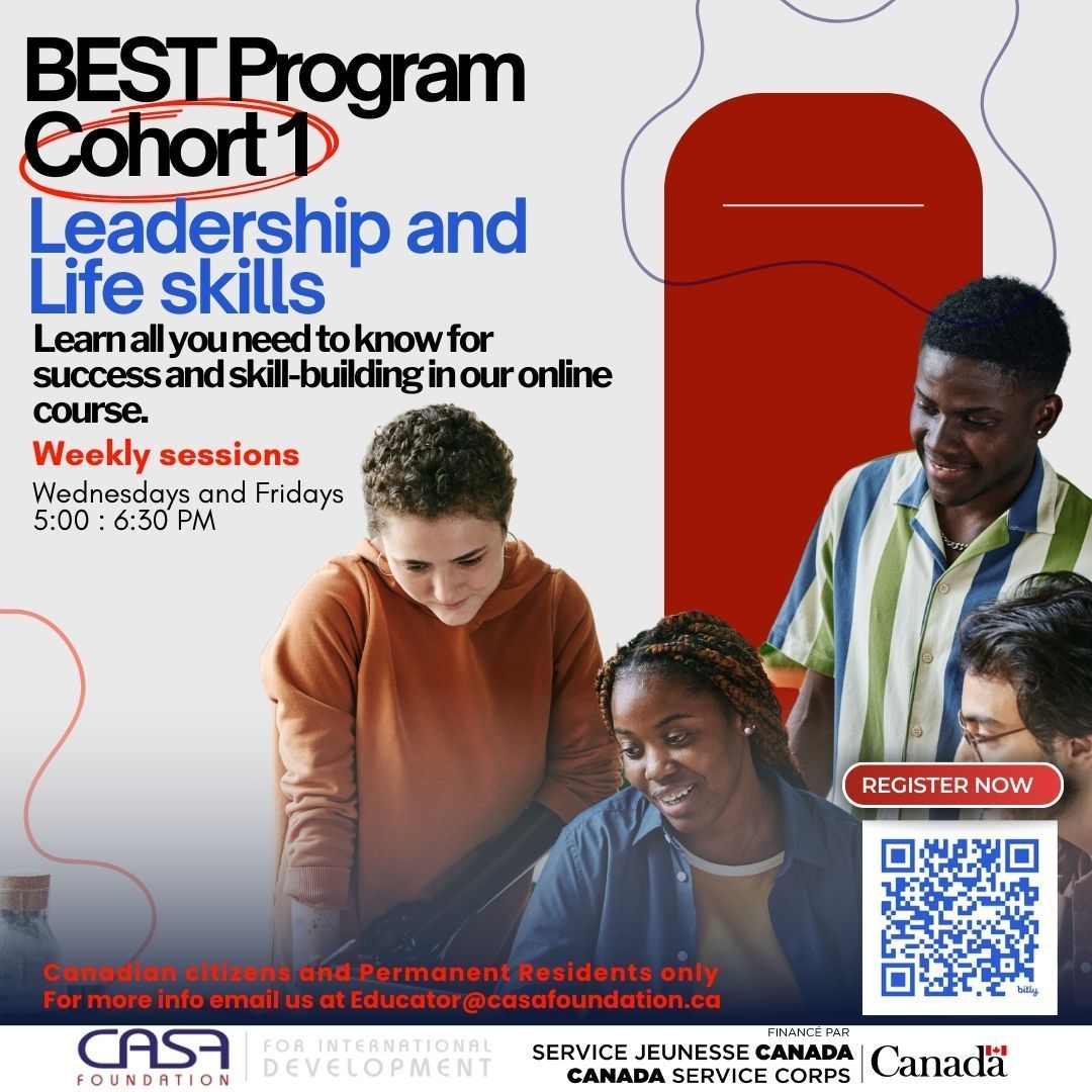 casafoundation's tweet photo. 🌟 Ready to level up your leadership game?
This Friday at 5:00 PM, Cohort 1 of the B.E.S.T Program dives into this week’s life-changing topic—designed to equip you with real skills for real success 💼🧠
🔓 Registration is still open!
#CanadaServiceCorps #LeadersToday #BESTProgram https://t.co/xWPubK4Vmx