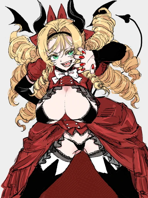 お嬢様サキュバスには金髪縦ロールお嬢様サキュバスもきっと居る。お嬢様キャラと言えば金髪縦ロールなので。 