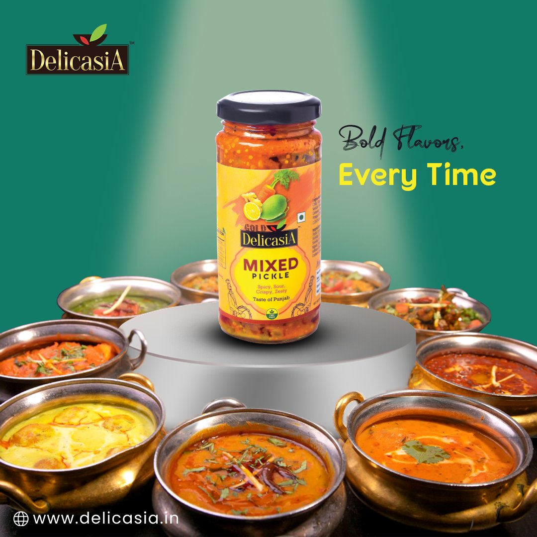 sharantandon's tweet photo. 🌶️ Bold Flavours. Every Time.
Turn every meal into a feast with DelicasiA Mixed Pickle – a spicy, tangy burst of Punjab in every bite!
Perfectly paired with your favourite curries. 🍛
#DelicasiA #MixedPickle #TasteOfPunjab #BoldFlavours #IndianPickles #PickleLove #DesiTadka https://t.co/zxJGaIADey