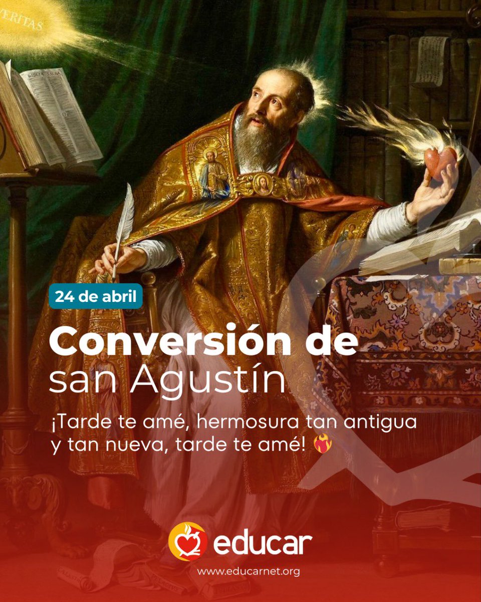 ❤️‍🔥Hoy 24 de abril, celebramos la conversión de nuestro padre san Agustín, un momento clave que transformó su vida y la historia de la Iglesia. 

Hoy como Agustinos Recoletos, renovamos nuestro compromiso de vivir con un corazón inquieto que solo descansa en Dios.