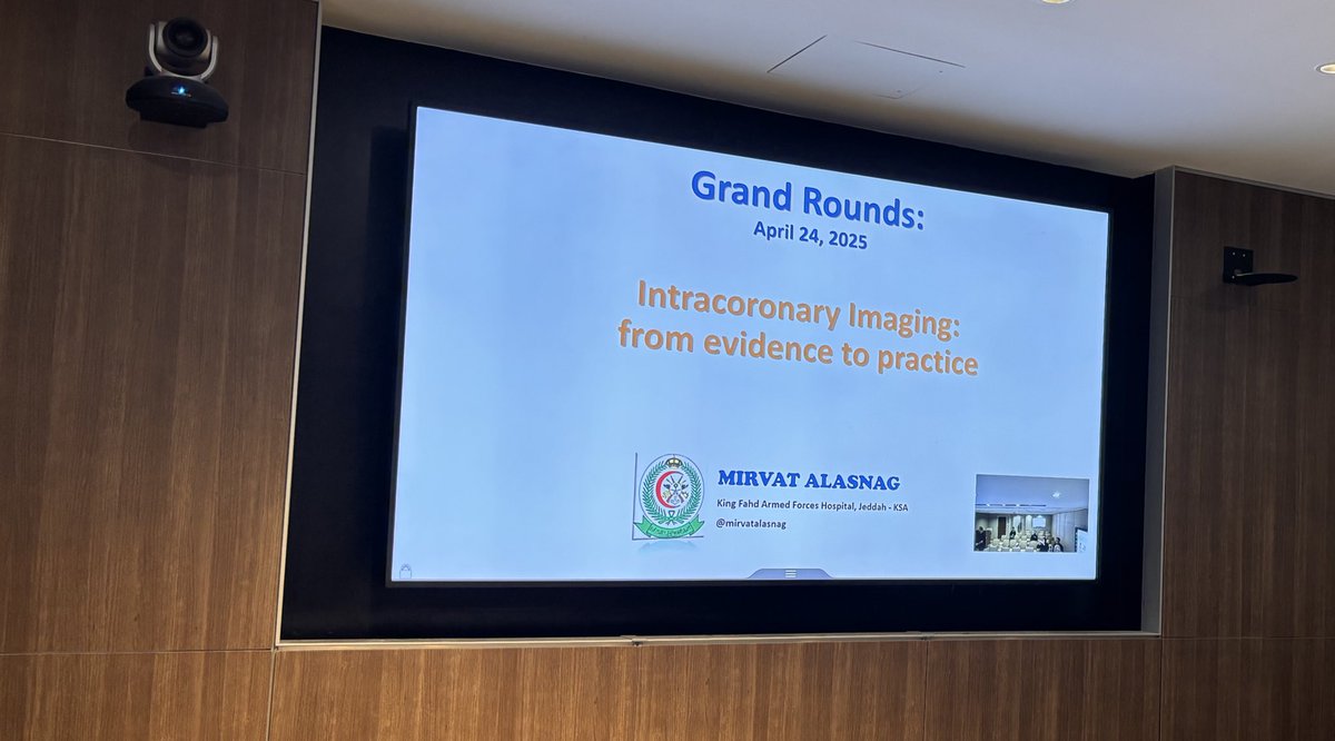 MSMCardsFellows's tweet photo. Honoured to have Dr. Mirvat Alasnag @mirvatalasnag join us for Grand Rounds today! A truly insightful session on intracoronary imaging—from evidence to practice. Grateful for the valuable discussion and expertise! #CardioTwitter #MedEd @DLBHATTMD @spinneymd @argulian https://t.co/DawqYk4W3L