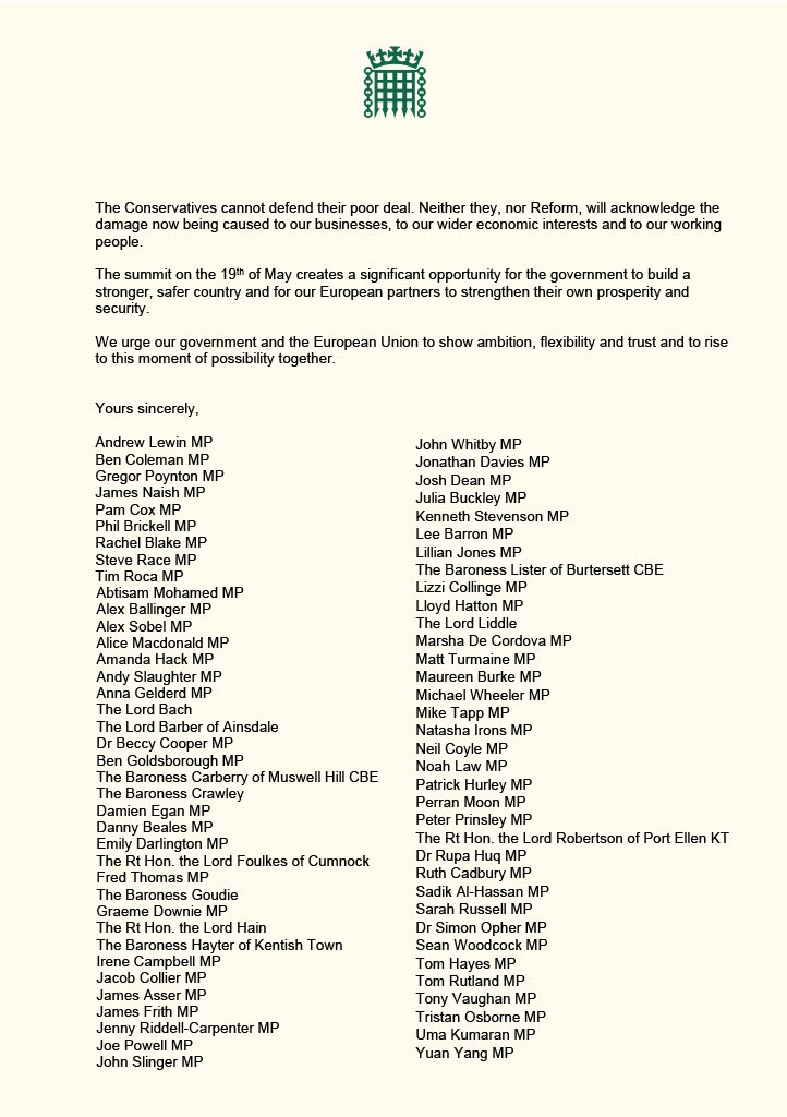 I joined colleagues in writing a letter outlining our vision for a stronger UK-EU relationship, focused on boosting trade, security, and growth. With the UK-EU summit on 19th May, there is potential to work together to benefit our businesses, communities, and young people.