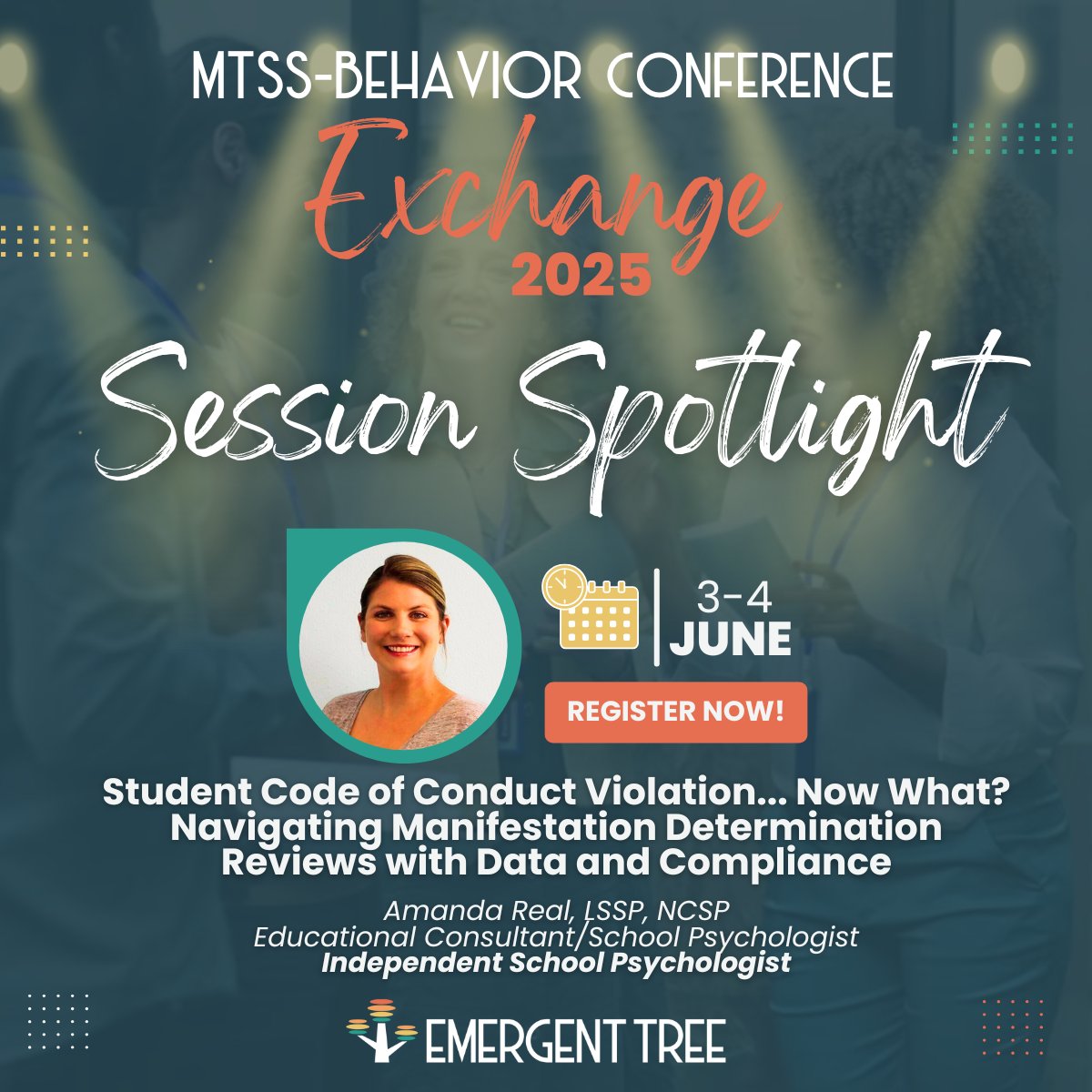EmergentTree's tweet image. MDRs don’t have to be overwhelming. Join Amanda Real at #MTSSBehaviorExchange2025 to learn how to navigate Manifestation Determination Reviews with clarity, compliance, &amp;amp; compassion. 

🎟️ hubs.ly/Q03j1NFw0

#MTSSBehavior #MTSSB #BehaviorSupport #EducationFramework