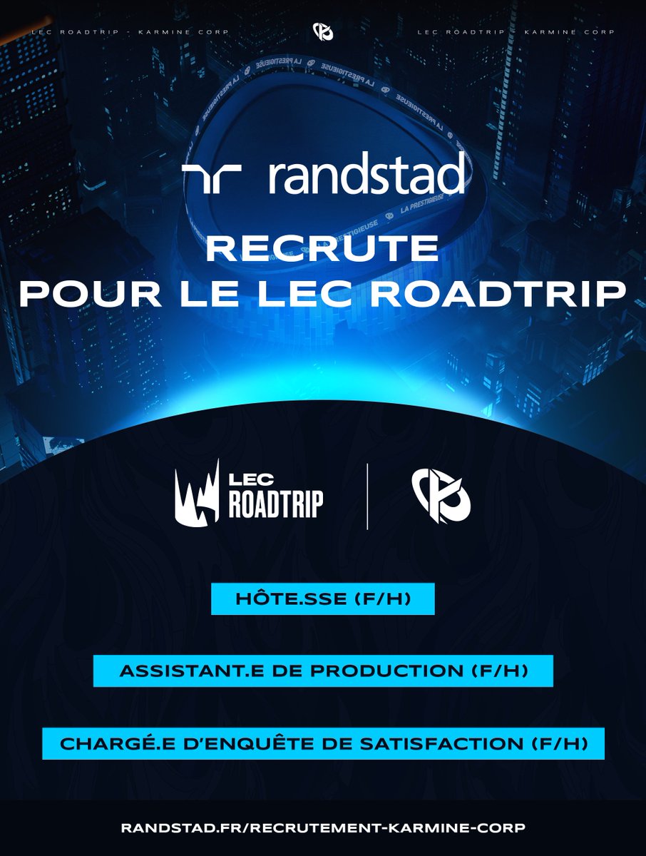 Avec notre partenaire <a href="/randstad_france/">Randstad France</a>, recruteur officiel, nous recrutons plusieurs profils pour le #LECRoadtrip 😁

- Hôte/Hôtesse (H/F)
- Assistant(e) de production (H/F)
- Chargé(e) d'enquête de satisfaction (H/F)

Vous voulez en faire partie ? Rendez-vous sur
