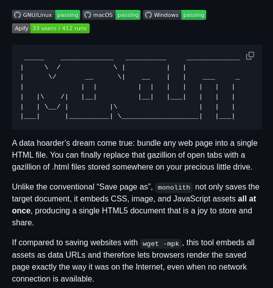 tom_doerr's tweet image. CLI tool for saving web pages as single HTML files with all assets