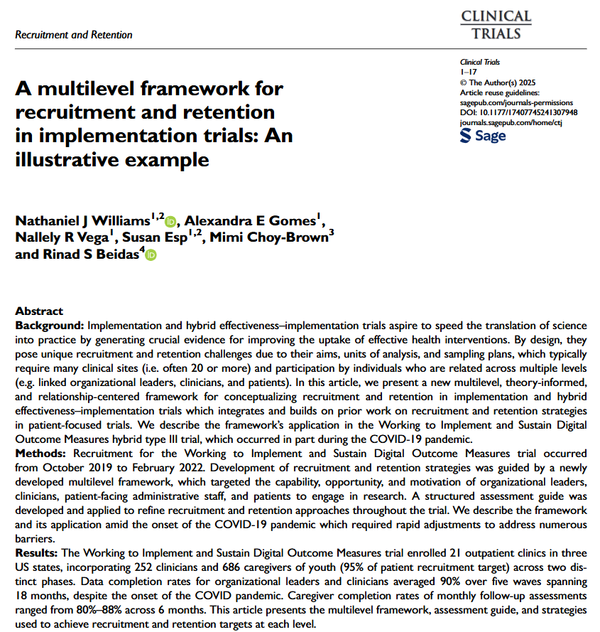 Colin Begg (@colinbbegg) on Twitter photo Nathaniel Williams et al describe experiences with a multi-level approach to recruitment and retention in an implementation clinical trial, involving organizational leaders, clinicians, staff and patients. <a href="/Rsbeidas/">Rinad Beidas, PhD</a> #implementationscience <a href="/SCTorg/">SCTorg</a> <a href="/BoiseState/">Boise State University</a> <a href="/NUFeinbergMed/">Northwestern Feinberg School of Medicine</a> Nathaniel Williams et al describe experiences with a multi-level approach to recruitment and retention in an implementation clinical trial, involving organizational leaders, clinicians, staff and patients. <a href="/Rsbeidas/">Rinad Beidas, PhD</a> #implementationscience <a href="/SCTorg/">SCTorg</a> <a href="/BoiseState/">Boise State University</a> <a href="/NUFeinbergMed/">Northwestern Feinberg School of Medicine</a>