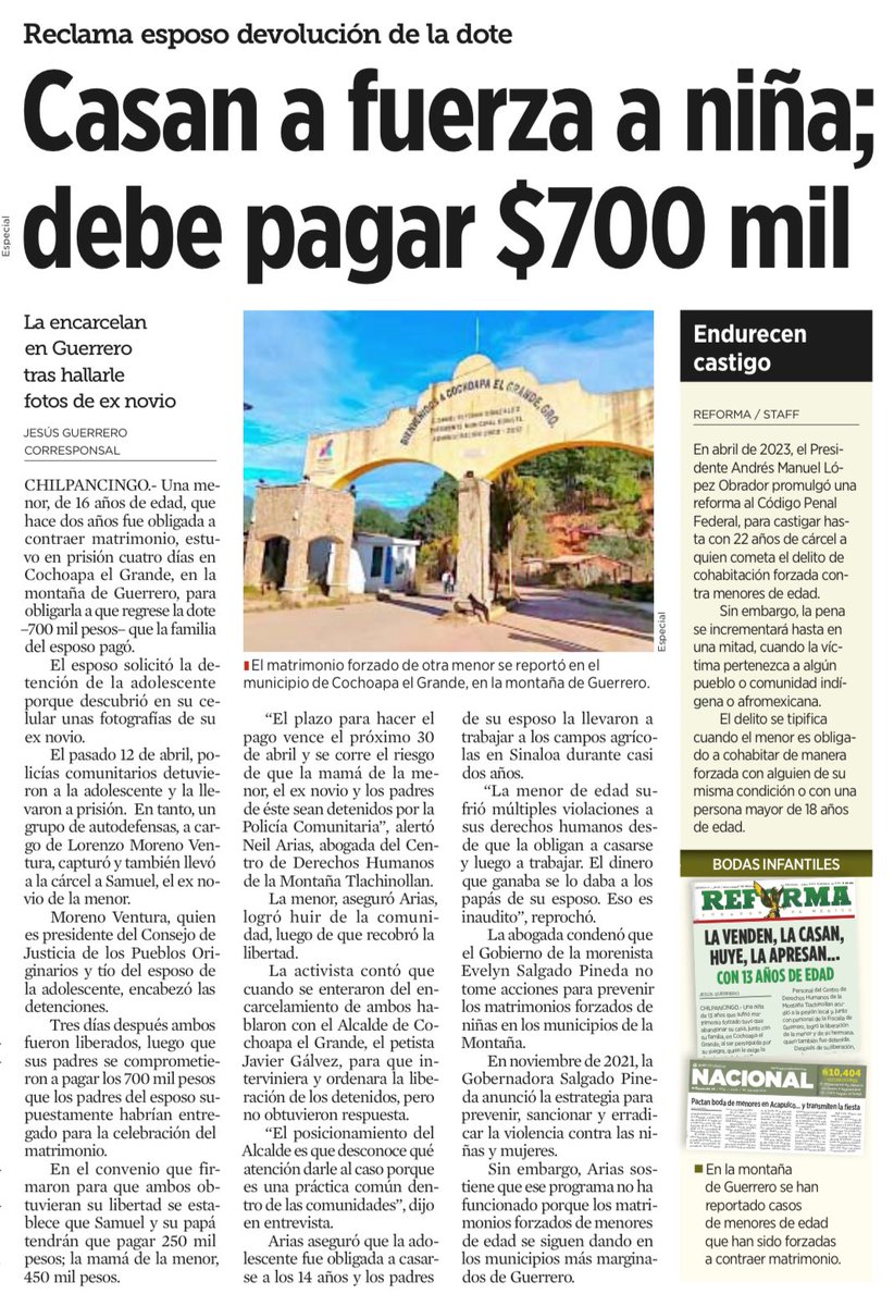 Una niña fue obligada a casarse a los 14 años en la montaña de Guerrero. La llevaron a trabajar a los campos agrícolas de Sinaloa y le quitaron su salario. Cuando su esposo encontró fotos de su exnovio, la encarcelaron. Para liberarla, su familia tuvo que firmar un convenio para