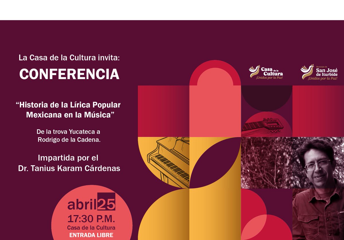 Instituto Bolero Mexico (@boleromx) on Twitter photo ¡Bolero en San José Iturbide!
25 ABR 2025 | 17:30 h | Conferencia "Historia de la Lírica Popular Mexicana en la Música"
Dr. Tanius Karam Cárdenas
La Casa de la Cultura (San José Iturbide, Gto)
facebook.com/photo/?fbid=11…
¡Que viva el Bolero!
#música #concierto
<a href="/taniuskaram/">Tanius Karam</a> ¡Bolero en San José Iturbide!
25 ABR 2025 | 17:30 h | Conferencia "Historia de la Lírica Popular Mexicana en la Música"
Dr. Tanius Karam Cárdenas
La Casa de la Cultura (San José Iturbide, Gto)
facebook.com/photo/?fbid=11…
¡Que viva el Bolero!
#música #concierto
<a href="/taniuskaram/">Tanius Karam</a>