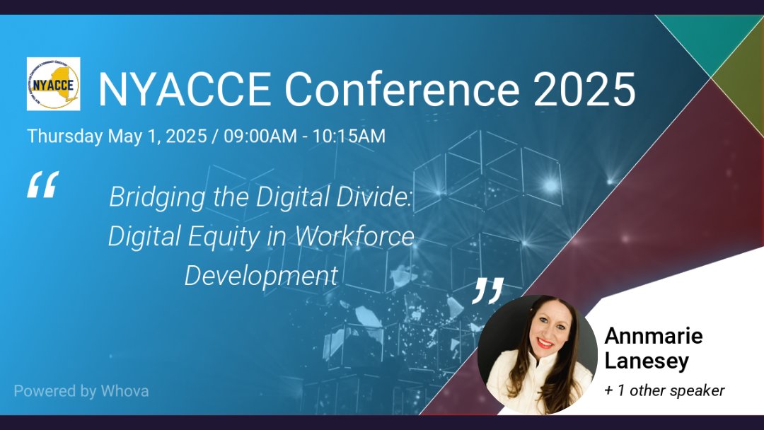 Please join us at NYACCE Conference 2025!
Thursday, May 1, 2025, from 9:00 AM – 10:15 AM for an insightful session led by Can Code Founder and CEO, Annamarie Lanesey.
“Bridging the Digital Divide: Digital Equity in Workforce Development”

nyacce.org/Conference-2025