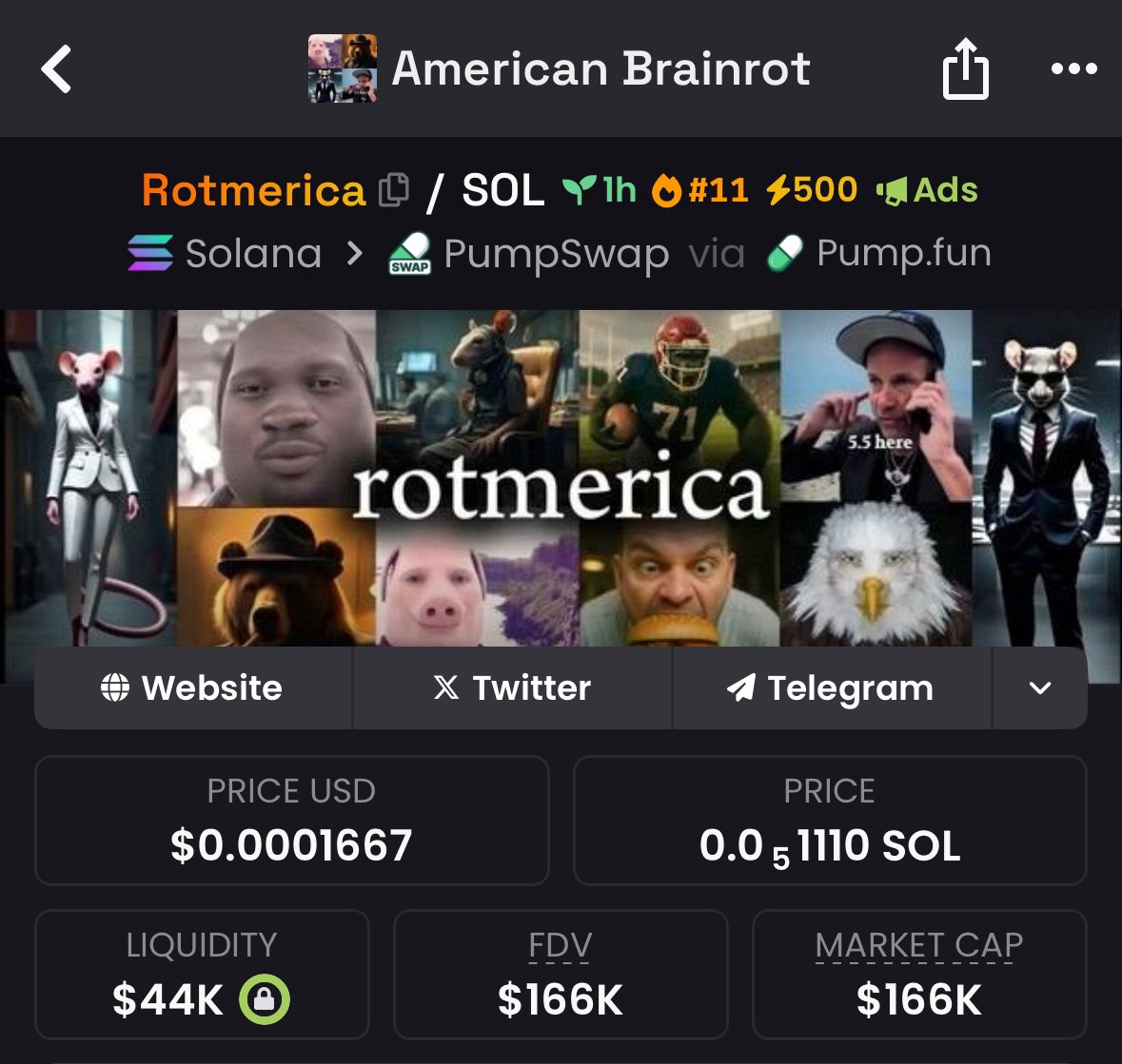 ROTMERICA's tweet photo. #11 Trending on Dexscreener
ca: Eo2tppy5s12o91qHr4HJA3xVXhc14DKAtPJuCxrcpump https://t.co/djaQgHXeP1