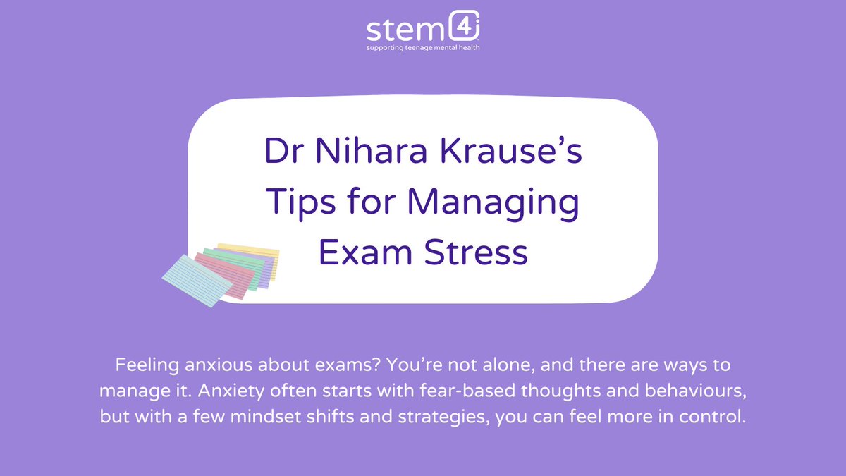 stem4org's tweet image. Stressed about exams? You’re not alone. 💭 Dr. Nihara Krause shares tips to shift your mindset, calm your body & feel more in control. You've got this. 💪
📱 Need support now? Try the @clearfearapp
clearfear.stem4.org.uk
#ExamSeason #MentalHealthMatters #ClearFear