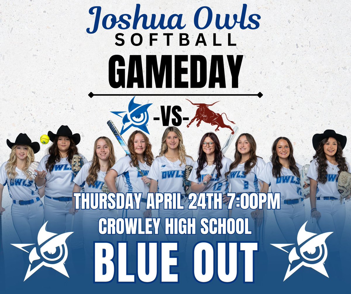 WHAT DAY IS IT??? GAME DAY!!! 

🚨GAME DAY🚨

🥎 Lady Owls Softball 🥎

🆚 Fort Worth North Side 
📍Crowley
🗓️4/24
⌚️ 7:00
 💙💙 Blue Out💙💙