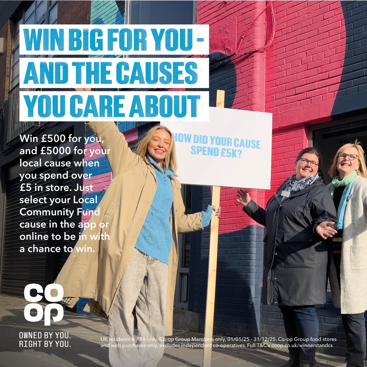 📣 <a href="/coopuk/">Co-op</a> Members have the chance to win big!
If you're a member, select a Local Community Fund via the app and spend £5 instore or online to be in the monthly draw to win £500 for yourself, and £5k for your chosen cause!
Not yet a member? Sign up now! 👉 coop.uk/4kL3XGe