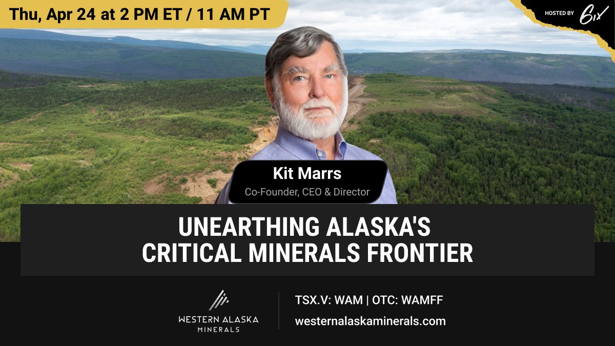 Join Kit Marrs, CEO of $WAM.V, for a presentation showcasing the extraordinary potential of the Illinois Creek #Mining District where five critical metals - #silver, #zinc, #lead, #copper, and #gold - converge in a single location.

Register here: 6ix.com/event/western-…