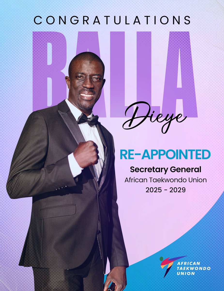 Congratulations to Mr. Balla Dieye, re-appointed Secretary General of the African Taekwondo Union.
We wish him every success in the pursuit of his mission, confident that he will continue to work with passion and determination for the development of African Taekwondo.