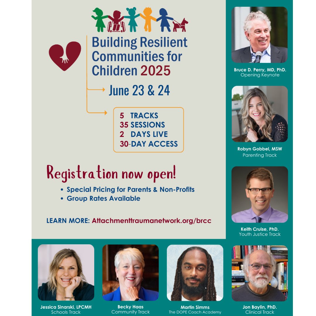 REGISTRATION IS OPEN!
Dr. Bruce Perry is Keynoting!

For more information and to register: attachmenttraumanetwork.org/brcc/

#AttachmentTraumaNetwork #BRCC25ATN