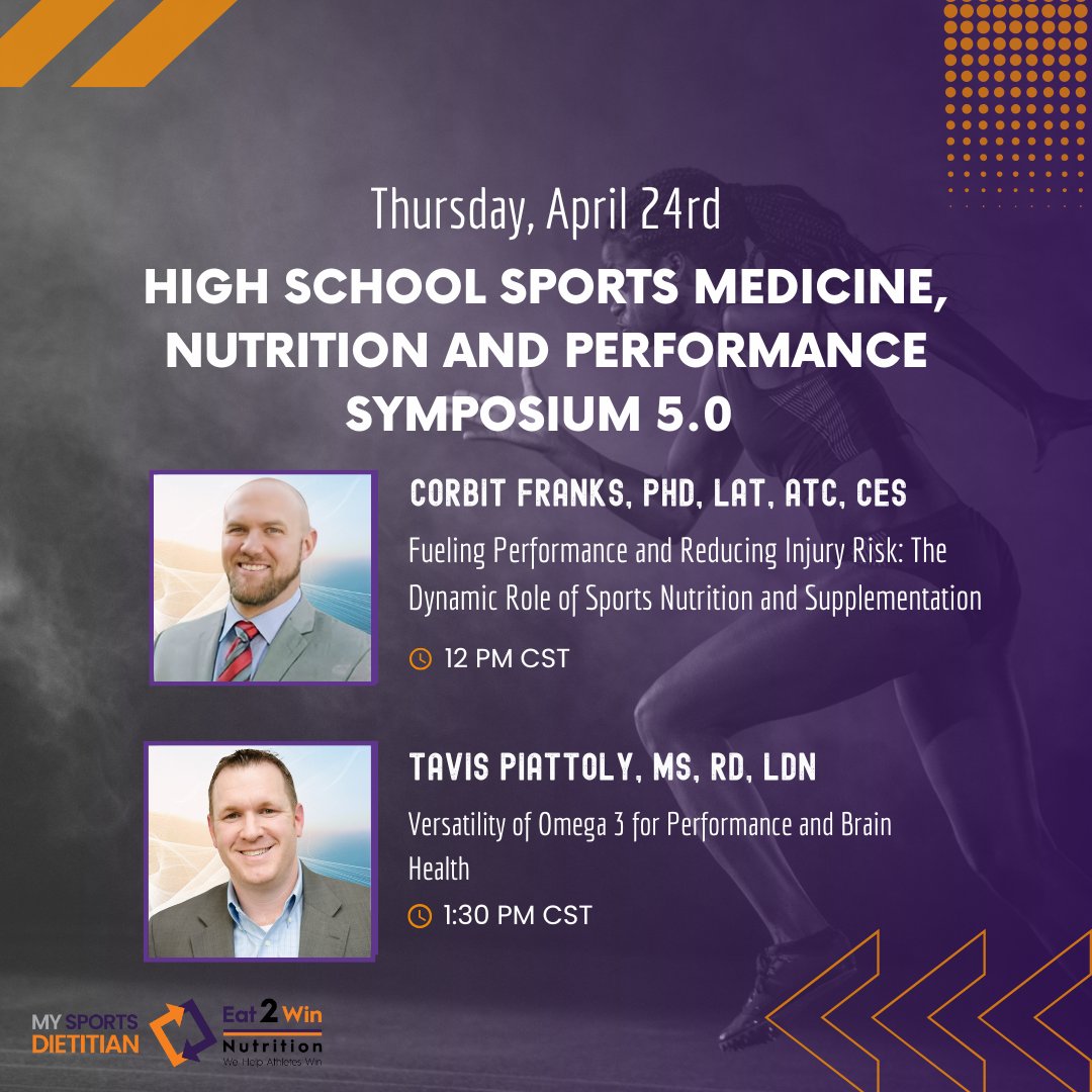 Join us for High School Sports Medicine, Nutrition, and Performance 5.0! Learn from experts like Corbit Franks and Tavis Piattoly on how to fuel your performance and reduce injury risk with proper nutrition and supplementation. zurl.co/O5Xww