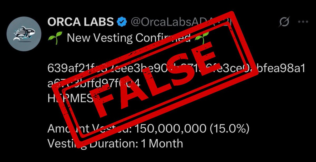 WARNING CARDANO 🚨

our most used vesting service <a href="/OrcaLabsADA/">ORCA LABS</a> is NOT done with smart contracts, and can NOT be trusted.

these are only handshake deals that can be reversed and tokens sent elsewhere at any moment ⚠️ 

here’s what happened today and why you should be cautious 👇