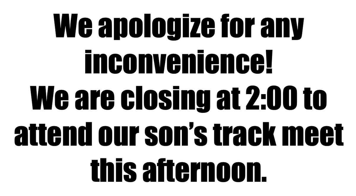RaiderNation785's tweet photo. Peter's got a track meet today, so we will be closing up at 2:00 - come on in before that if you need anything!

We leave for lunch from 12-1, but we'll be here until noon and then again from 1-2!

Go Red Raiders! https://t.co/tWEwYpNz47