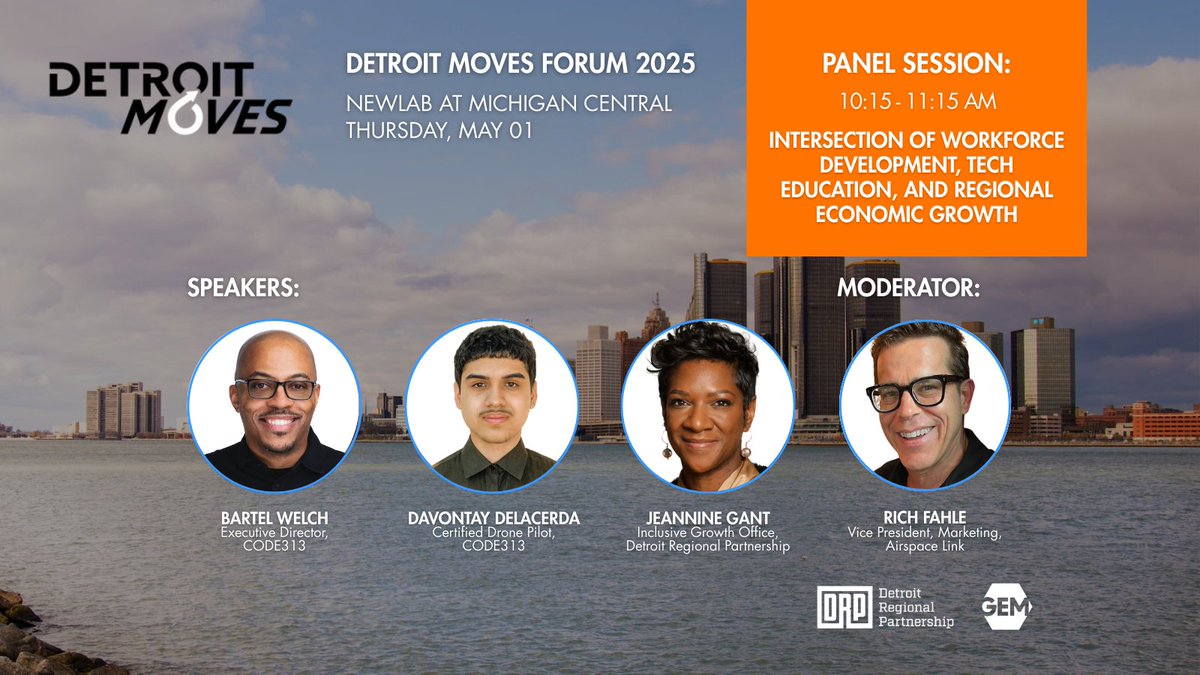 Join us &amp; @detroitregional at the Detroit Moves Forum 2025! Explore the Intersection of Workforce Development, Tech Education, &amp; Regional Economic Growth with top experts. 🎟️ Get your tickets at DetroitMoves.pulse.ly/nv2vobbh5n #DetroitMoves