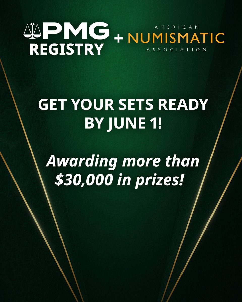 PMGnotes's tweet image. Ensure your PMG Registry set is at its best by 10 a.m. ET on June 1 to be automatically considered for awards. Winners will be announced in August. Learn more: PMGnotes.com/news/article/1… #pmg #pmgnotes #papermoney #papermoneycollecting