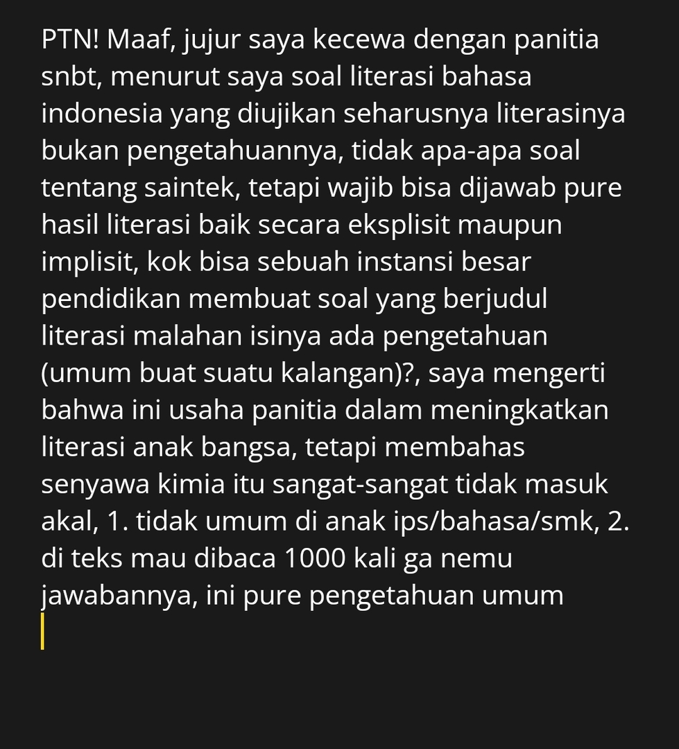 PTN!  Seharusnya panitia mempertimbangkan lagi apa yng diujikan