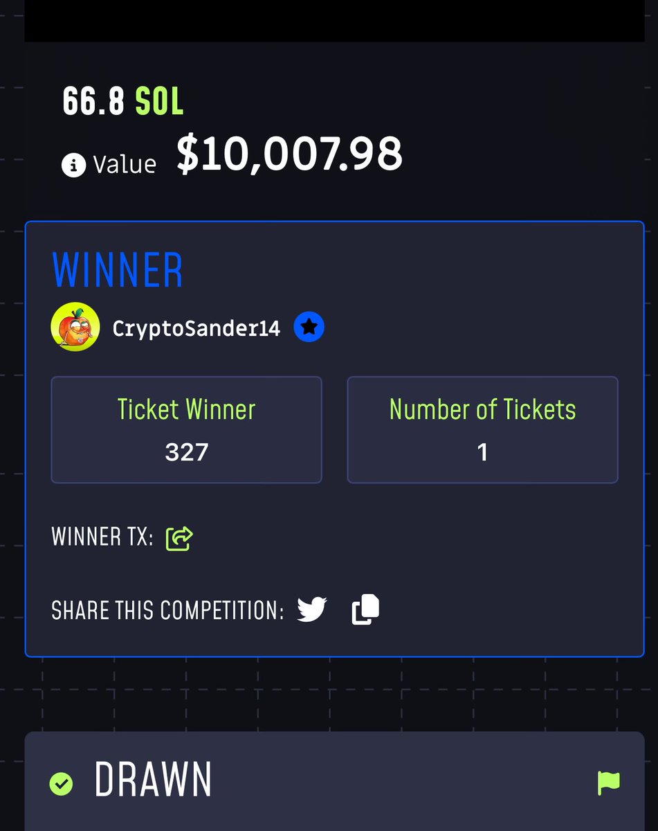 This dude won $10k on one ticket on <a href="/Rafldex/">RAFLDex</a>. Congrats <a href="/CryptoSander14/">Crypto Sander</a>