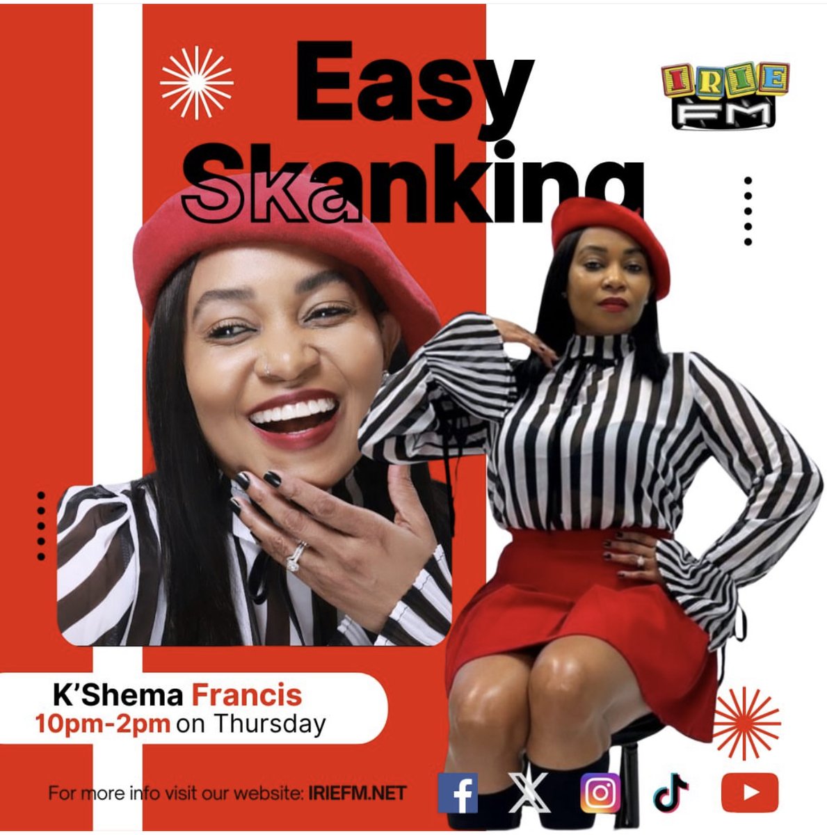 Come #Skank with us!
Tune into the #EasySkankin 10:00 am - 2 pm every Thursday with @kshemaf
#SkankinSweet

Listen live @ iriefm.net, via the IRIE FM App or on the 107s!!!