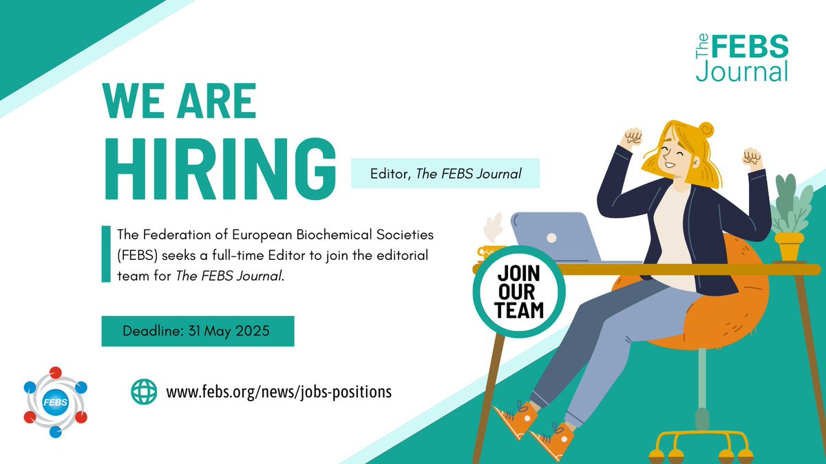 FEBSJournal's tweet image. 🧬 FEBS is hiring! Join The FEBS Journal as a full-time Editor 📚
🌍 Fully remote, UK-based, permanent role
📅 Deadline: 31 May 2025
📩 Send your CV, cover letter, and a 200-word research highlight to: ruffell@febs.org
Learn more ➡️ febs.org/news/jobs-posi…