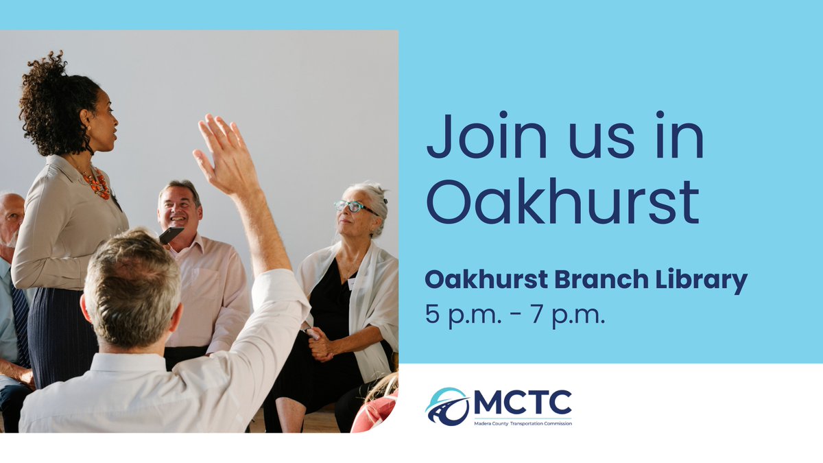 Join us in Oakhurst! The workshop will ask you to provide input on draft SCS scenarios and participate in interactive activities.

When: April 29 at 5 - 7 p.m.

Where: Oakhurst Branch Library, 49044 Civic Circle

We need your input to create connected and vibrant communities!