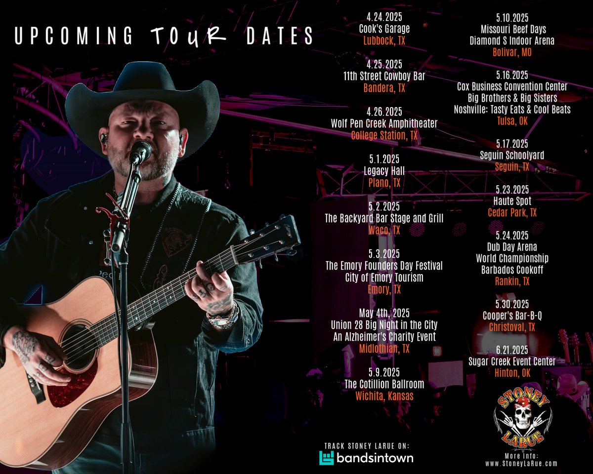 Upcoming Stoney LaRue tour dates!

Get more information here:
stoneylarue.com

#stoneylaruetour2025