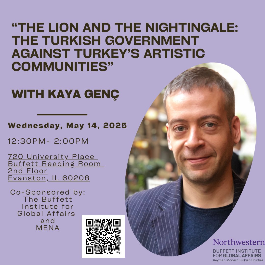 KeymanMTS's tweet image. Join KMTS and Kaya Genç for the rescheduled event "The Lion and the Nightingale: The Turkish Government Against Turkey's Artistic Communities" happening on May 14, at 12:30PM CST in 720 University Place, Buffett Reading Room! Register here: planitpurple.northwestern.edu/event/627900