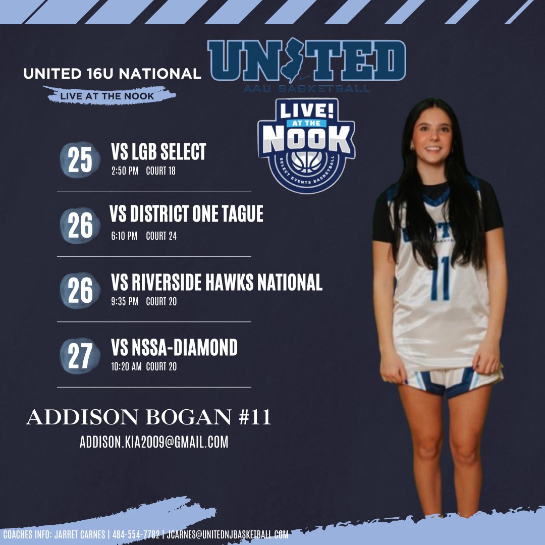 Addison Bogan (@addisonbogan11) on Twitter photo Excited to play with my teammates this weekend in spooky nook! Here’s my schedule!!
<a href="/unitedNJaau/">United NJ AAU</a> <a href="/jcarnesjr/">Coach Carnes</a> <a href="/SJVLadyLancers/">SJV Lady Lancers Basketball</a> <a href="/TinyGreenNBS/">Coach Tiny Green</a> Excited to play with my teammates this weekend in spooky nook! Here’s my schedule!!
<a href="/unitedNJaau/">United NJ AAU</a> <a href="/jcarnesjr/">Coach Carnes</a> <a href="/SJVLadyLancers/">SJV Lady Lancers Basketball</a> <a href="/TinyGreenNBS/">Coach Tiny Green</a>