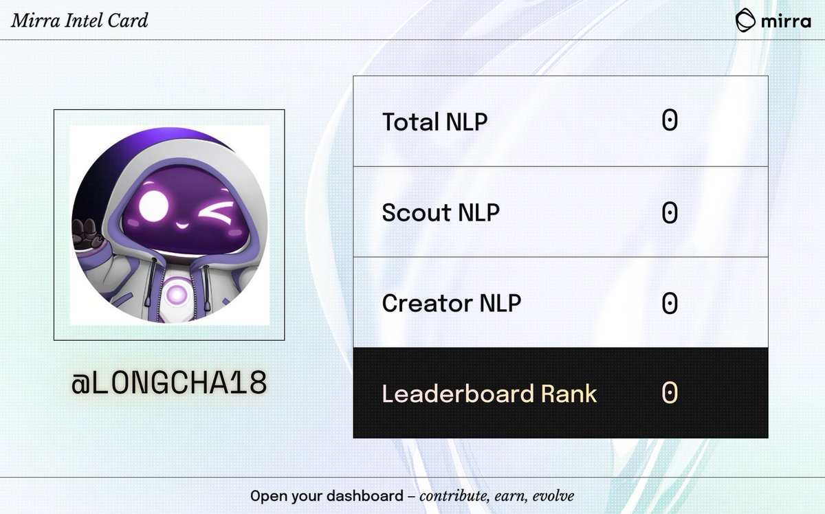 Longcha18's tweet image. Here is my social card on
@MirraTerminal
✨Drop your intel card here📷
@MirraTerminal @mirra_agent 
Amazing project