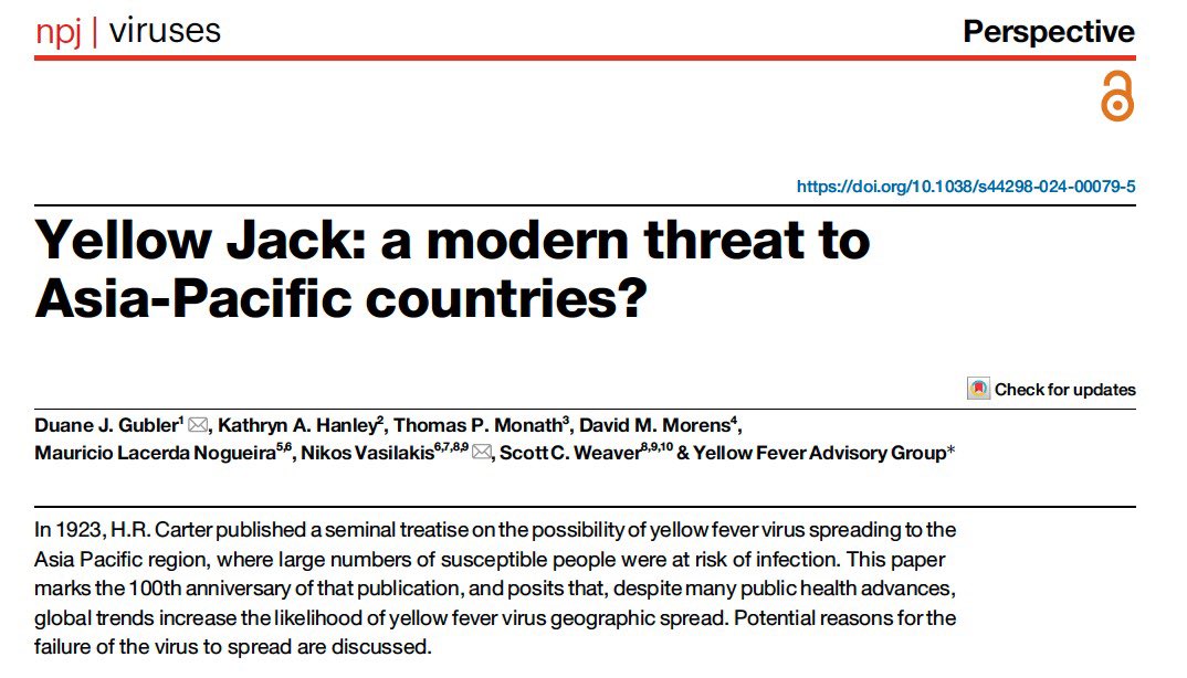 Mauricio Nogueira’s lab @Famerp (@virology_famerp) on Twitter photo In 1923, H.R. Carter published on the possibility of yellow fever virus spreading to the Asia Pacific region. This paper marks the 100th anniversary of that publication!
<a href="/famerp/">FAMERP</a> <a href="/Vasilakis_Lab/">Nikos Vasilakis</a> <a href="/sbviro/">Sociedade Brasileira de Virologia</a> <a href="/acav/">Alex Cavoulacos</a>
rdcu.be/ejbn6 In 1923, H.R. Carter published on the possibility of yellow fever virus spreading to the Asia Pacific region. This paper marks the 100th anniversary of that publication!
<a href="/famerp/">FAMERP</a> <a href="/Vasilakis_Lab/">Nikos Vasilakis</a> <a href="/sbviro/">Sociedade Brasileira de Virologia</a> <a href="/acav/">Alex Cavoulacos</a>
rdcu.be/ejbn6