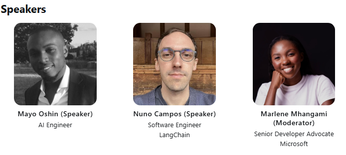 ACM Education & Learning Center (@acmeducation) on Twitter photo 5/8, join AI Engr <a href="/mayowaoshin/">Mayo Oshin</a> (early dev contributor to #LangChain) & <a href="/nfcampos/">Nuno Campos</a>, creator of #LangGraph <a href="/LangChainAI/">LangChain</a>, for the #ACMTechTalk "Building Reliable AI Agents & LLM Apps Using LangChain & LangGraph." Reg: bit.ly/3Y4Bv8R
<a href="/ankush_gola11/">Ankush Gola</a> <a href="/BraceSproul/">Brace</a> 5/8, join AI Engr <a href="/mayowaoshin/">Mayo Oshin</a> (early dev contributor to #LangChain) & <a href="/nfcampos/">Nuno Campos</a>, creator of #LangGraph <a href="/LangChainAI/">LangChain</a>, for the #ACMTechTalk "Building Reliable AI Agents & LLM Apps Using LangChain & LangGraph." Reg: bit.ly/3Y4Bv8R
<a href="/ankush_gola11/">Ankush Gola</a> <a href="/BraceSproul/">Brace</a>