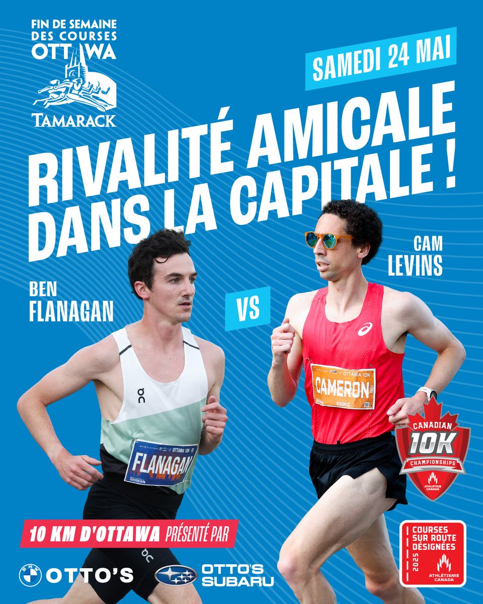 Tamarack Ottawa Race Weekend (@ottawaracewknd) on Twitter photo . <a href="/CamLevins/">Cam Levins</a> et <a href="/bennyflanagan/">Ben Flanagan</a>, se livreront une chaude lutte lors du 10K d’Ottawa présenté par Otto’s Ottawa, qui fait partie de la célèbre Fin de semaine des courses Tamarack d’Ottawa et qui fait office de Championnat canadien du 10K d'@athleticscanada. runottawa.ca/fr/news-item/l… . <a href="/CamLevins/">Cam Levins</a> et <a href="/bennyflanagan/">Ben Flanagan</a>, se livreront une chaude lutte lors du 10K d’Ottawa présenté par Otto’s Ottawa, qui fait partie de la célèbre Fin de semaine des courses Tamarack d’Ottawa et qui fait office de Championnat canadien du 10K d'@athleticscanada. runottawa.ca/fr/news-item/l…