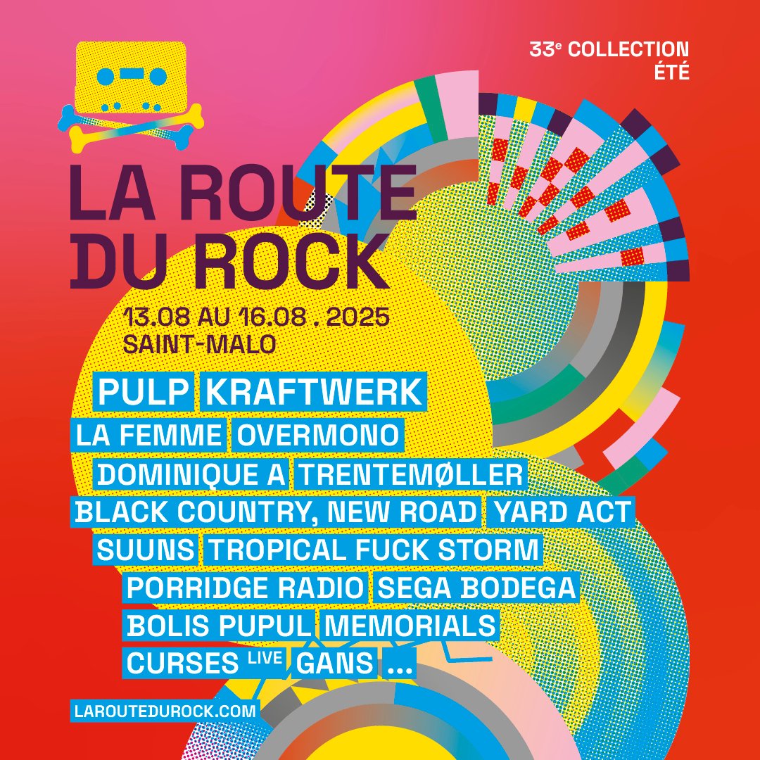 ☀️ Après avoir annoncé la venue exceptionnelle de Pulp et de Kraftwerk, voici la suite de la programmation de la 33ème édition de La Route du Rock – Collection Été, qui se tiendra du 13 au 16 août 2025 à Saint-Malo !

🎟️ Infos et billetterie laroutedurock.com
