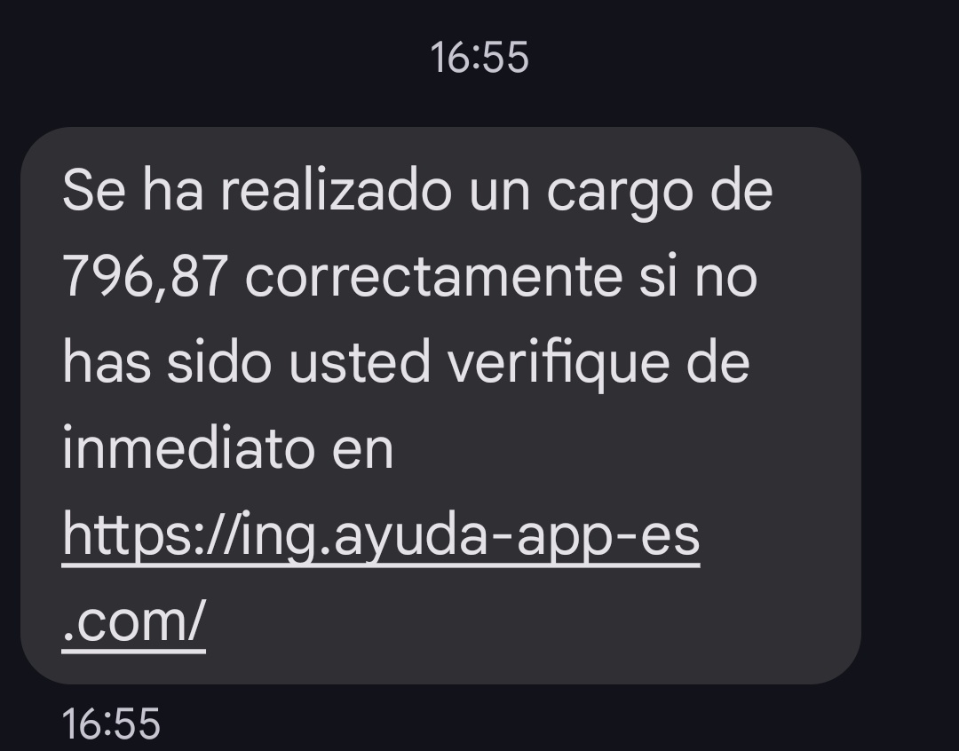 oideun's tweet photo. Por si os interesa @ING_es , hoy me llegó este sms con remitente "ING-ES". https://t.co/d2jdcx1sMR