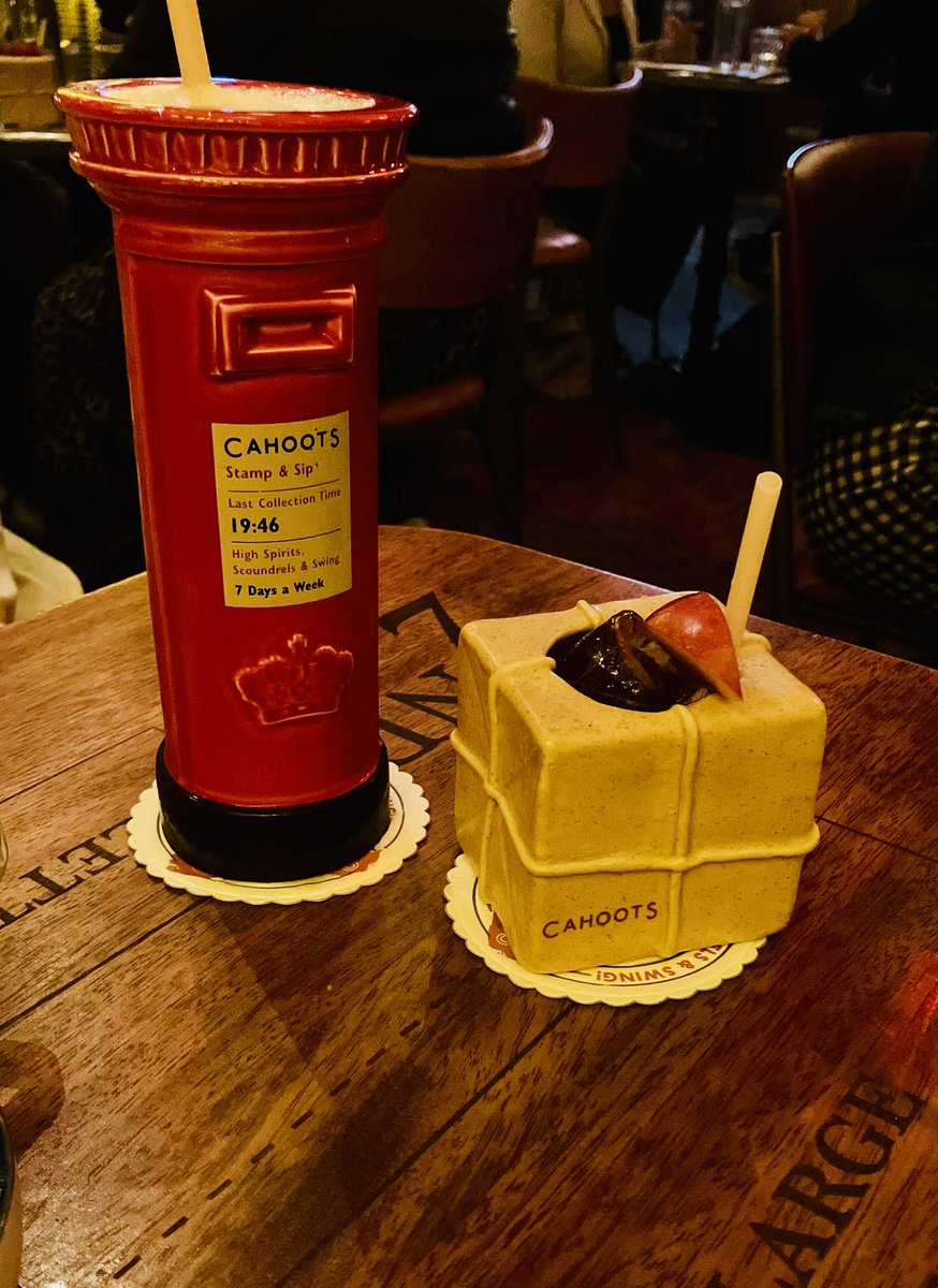 Our Trustees enjoying postal themed cocktails  <a href="/CahootsLondon/">Cahoots</a> after today’s Trustee meeting. 
We wondered whether <a href="/Liz_Kentish/">Liz Kentish 💌</a> was inspired for her fundraising tattoo?
<a href="/R0Poem/">ROPoem</a> 
justgiving.com/page/lizkentis…